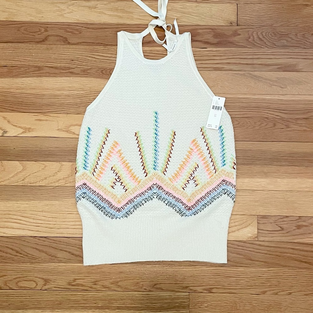 Anthropologie Sunrise Embroidered Sweater Tank – XS – NWT – Ivory Rainbow Knit - Picture 9 of 13